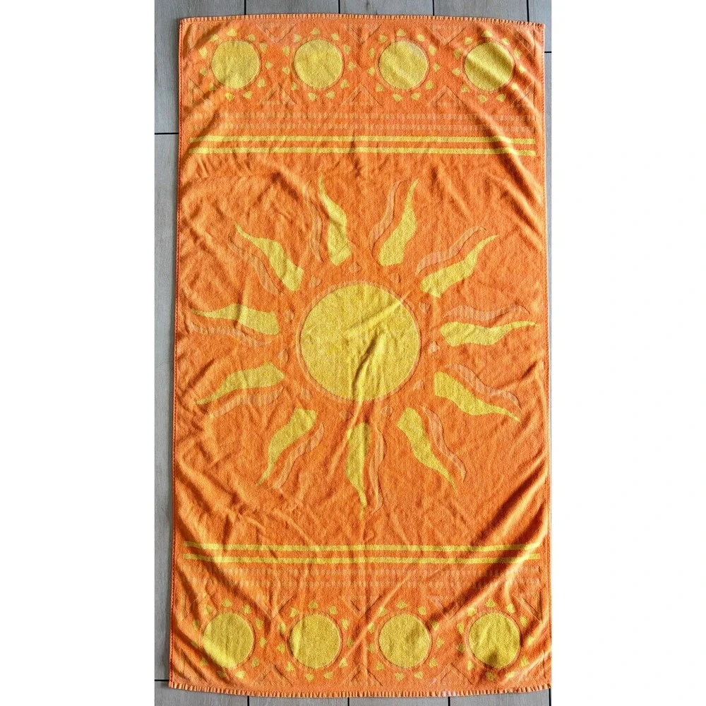 Sand Bar Orange Yellow Sunburst Cotton Beach Towel 30x56 Summer Celestial Sun
